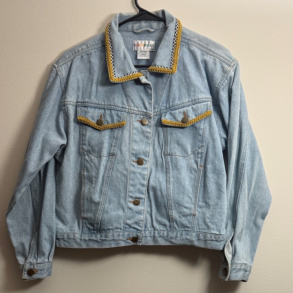 Vintage Denim Jean Jacket with Gold Accents